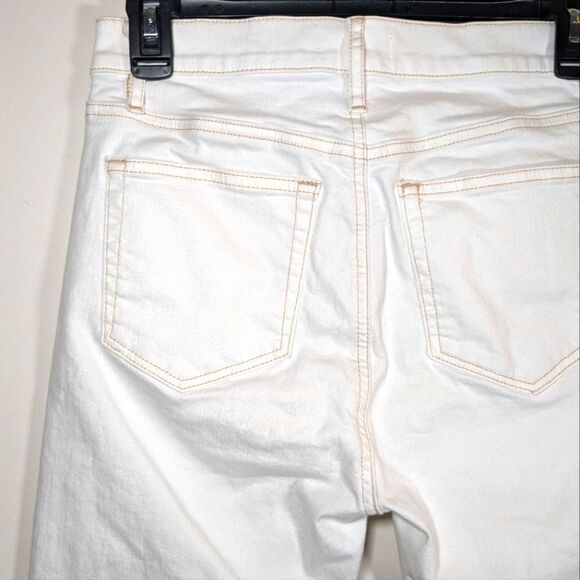 Loft White High Waisted Flared Crop Open Ankle Hem Denim Pants Size 26/2 - Picture 4 of 7